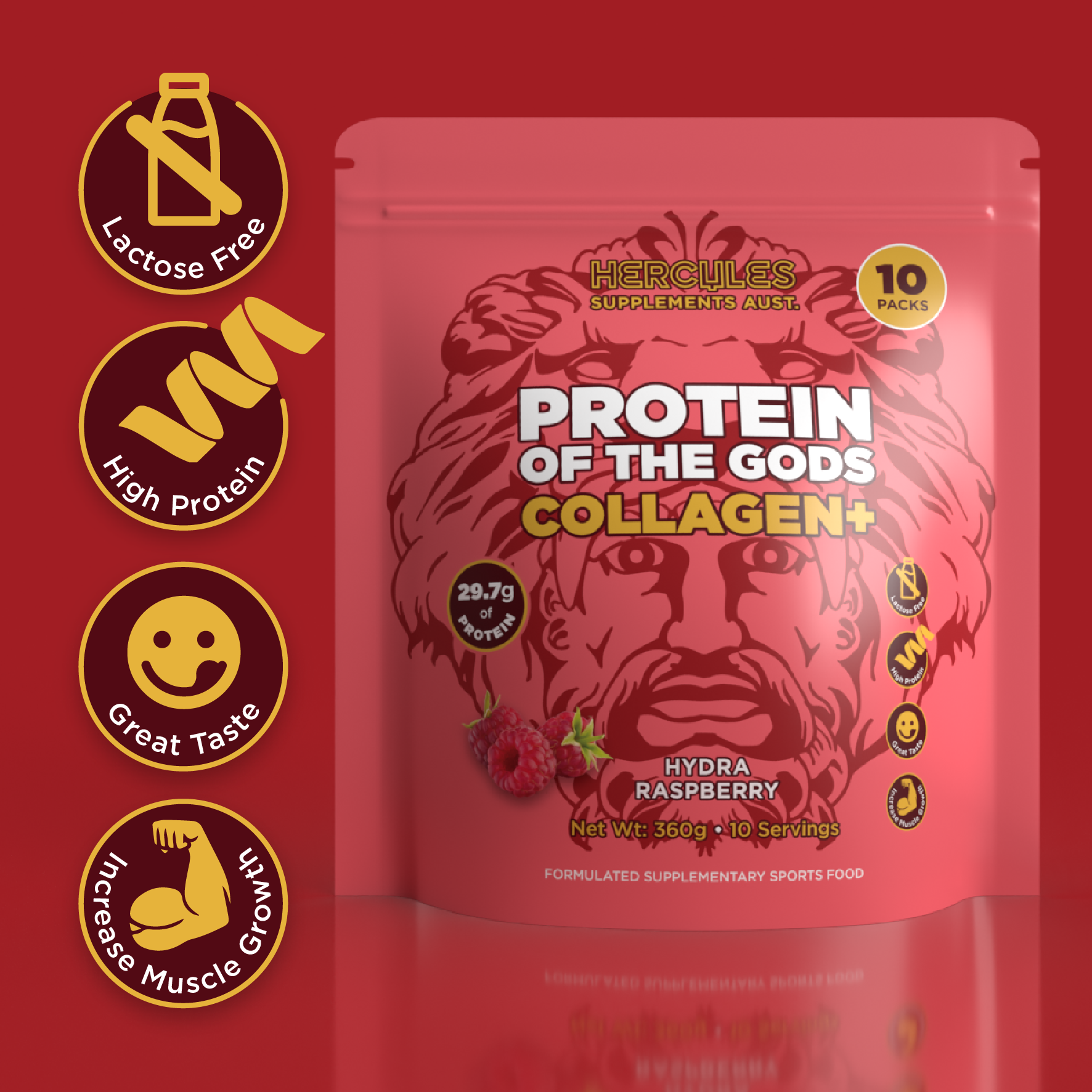 Protein of the Gods Collagen Plus - Hydra Raspberry - 10 pack